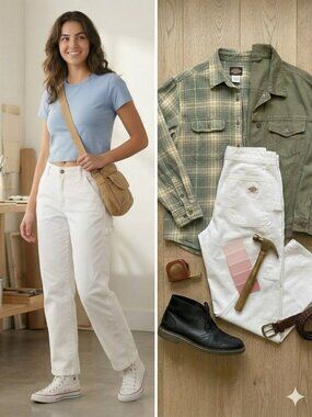 Dickies White Carpenter Pants Painter Utility Workwear - Size 26R